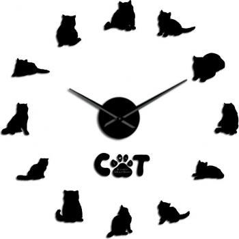 Reloj de pared con efecto espejo 3D de gatito para decoración de hogar
