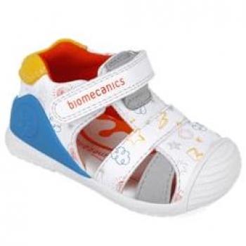 Sandalias Biomecanics Infantil 252116 Blanco y Detalle de Yema