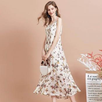 ARTKA Women's Autumn Floral Spaghetti Strap Chiffon Dress