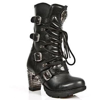 New Rock Ladies’ Black Leather Metallic Gothic Boots – TR003-S1 EU 38