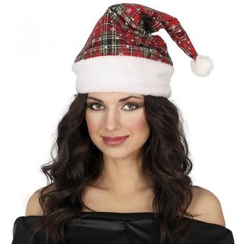 Gorro de invierno navideño de cuadros verde y rojo