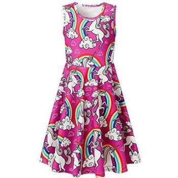 Chicolife Robe Licorne Filles 3-5 ans Motif Cartoon Rose