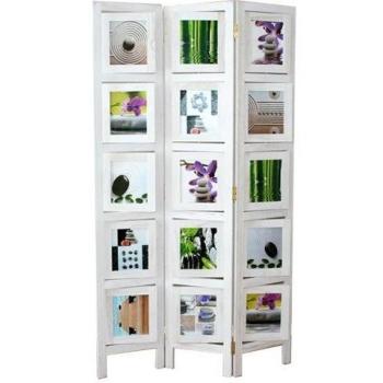 PEGANE Paravent à 3 Pans en Bois et Bambou Blanc avec Motif Photo Wall