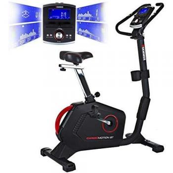 HAMMER Ergometer Cardio Motion BT, leises Fitnessfahrrad mit tiefem Einstieg und Comfort-Sattel, geeignet als Heimtrainer für Senioren, Bluetooth und App-Steuerung, Tablethalterung, 110 x 52 x 140 cm