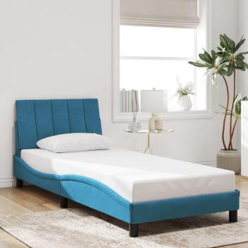 Cadre de lit bleu velours 80x200 cm avec tête incluse