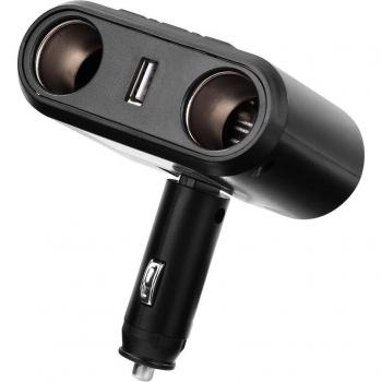 Dual Socket Car Cigarette Lighter Splitter with USB