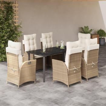 VidaXL 7‑Piece Patio Dining Set with Pillow Pack – Beige Polyrattan