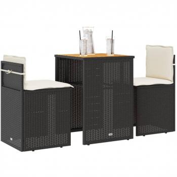 VidaXL 3-teiliges Bistro-Set mit Kissen in Schwarz aus Poly Rattan