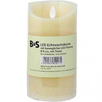 LED Echtwachskerze mit beweglicher Flamme 15 cm und 6 Stunden Timer