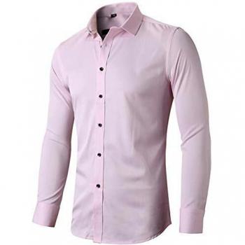 INFLATION Men's Bamboo Slim Fit Long Sleeve Shirt, Pink, Size L