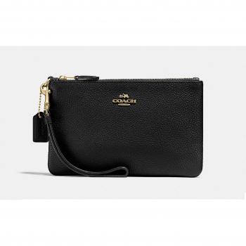 Coach Polished Pebble Small Wristlet /Black One Size