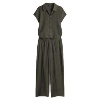 OPUS Jumpsuit in Oliv mit Crash-Optik, Größe 44
