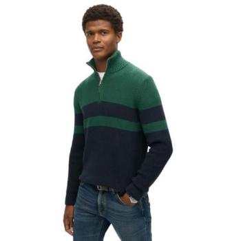Pull zippé Superdry Homme Rayé Bleu Marine/Vert Taille L