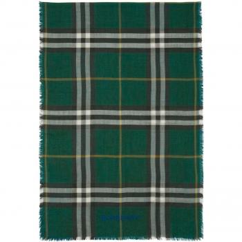 Burberry Green Wool-Silk Blend Scarf, Vintage Check, Size ONE SIZE