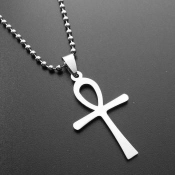 Collier Croix Ankh en Acier Inoxydable pour Hommes avec Petites Perles