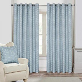 Homescapes Blue Geometric Jacquard Blackout Eyelet Curtain Pair, 46 x 72