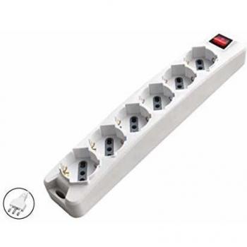 V-TAC 6‑Steckdose Kombi-Schalter mit 1,5 m Leitung 10/16A, Schuko+Bipass