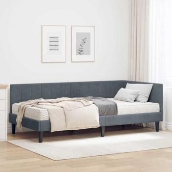 Lit d'angle en velours gris foncé avec matelas inclus