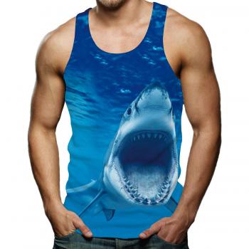 RAISEVERN Gilet T-Shirt S Débardeurs Mens D'été Entraînement sans Manches Drôle 3D Shark Imprimé Motif