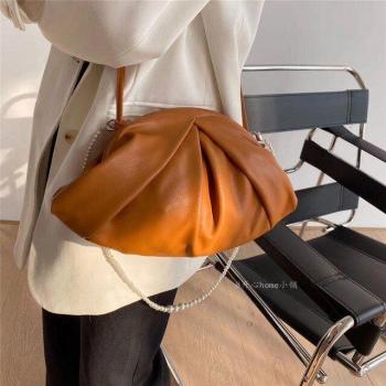 Ladies' PU Leather Travel Handbag with Pearl Chain