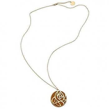 Collar Pertegaz PER2669 colección Troq ecopiel naranja-nude colgante reversible metal bañado dorado