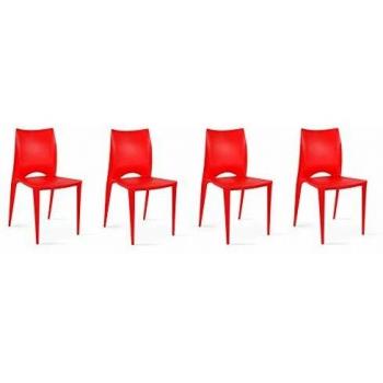 Lot de 4 Chaises de Jardin en Plastique Rouge