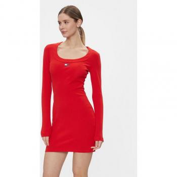 Tommy Jeans Langarm Strickkleid Rot