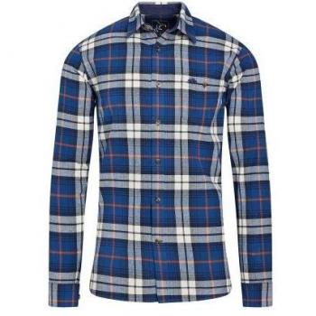 Raging Bull Men's Long-Sleeve Shirt XXL Dark Blue Plaid Brushed Cotton