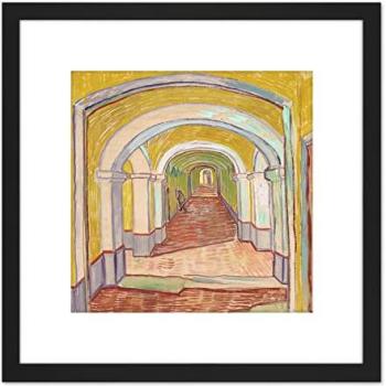 Premium Wood Frame: Van Gogh Corridor in the Asylum – 8x8 Wall Art