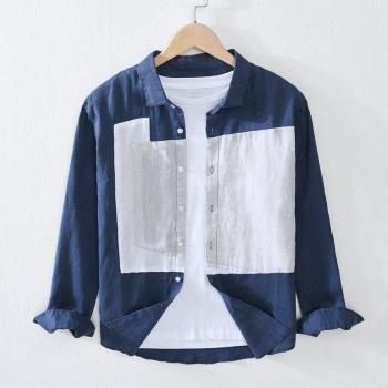 Casual Men's Linen Shirt with Turn Down Collar