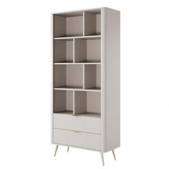 Libreria di Elonaria con 2 Cassetti e 8 Nicchie – Pascal Morabito, MDF Beige e Dorato