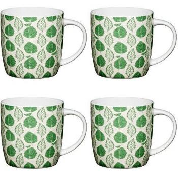 Verdant Valley Mug Set – 425 ml, Green/White, 4 Pieces