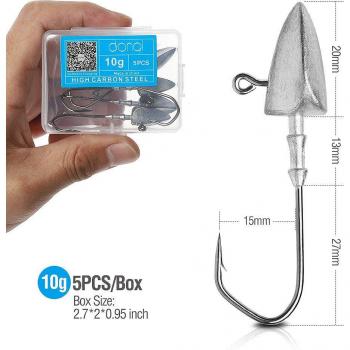 DONQL 5pcs Barbed Fishing Hooks for Carp (Lead Jig Heads)