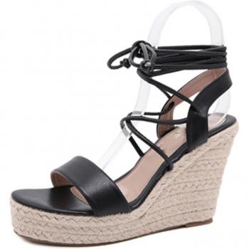 Aneikeh Women's Round Toe Wedges Sandals Black