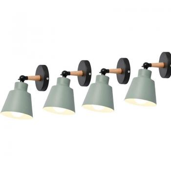 Vierfaches Holzwandlampen-Set – Metall-Lampenschirme, moderne Wandstrahler in Grün für Wohnzimmer & Schlafzimmer