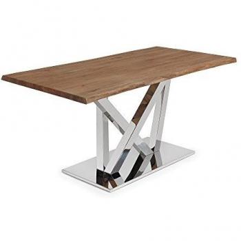 Table Kave Home NYC 180 cm – bois chêne vieilli, structure en acier inoxydable
