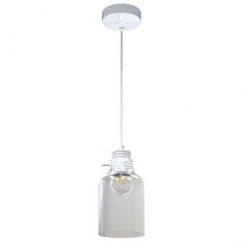 Lampada a Sospensione Alessandro in Metallo e Vetro, Bianco Trasparente, 12x12x105 cm