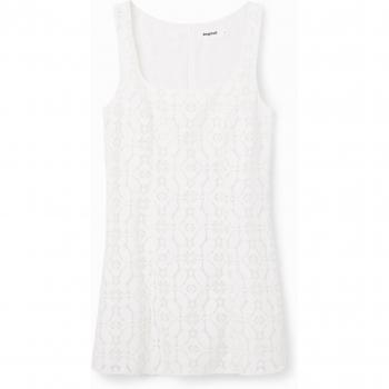 Desigual White Square Neckline Dress