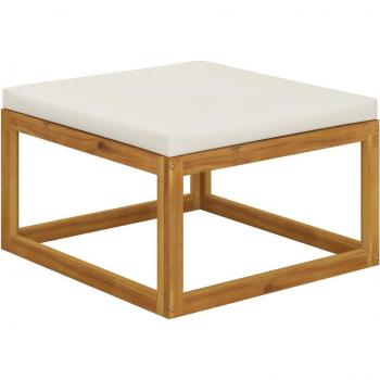 Repose-pied de jardin en bois d'acacia massif avec coussin blanc crème
