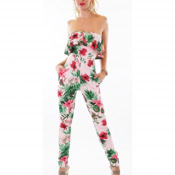 Tropischer Hawaii‑Jumpsuit, Maxi‑Länge, Bandeau-Kragen