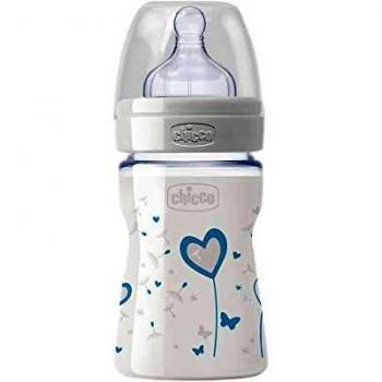 Biberon Chicco Vetro Benessere 150 ml, Tettarella Silicone Blu