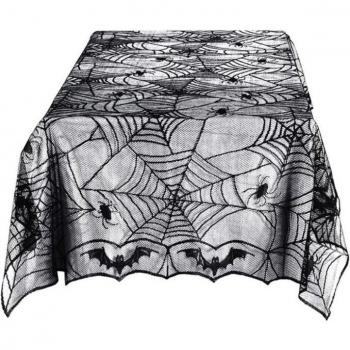 48.03x88.19 Inches Black Tablecloth with Spider and Bat Decoration