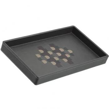 Vaciabolsillos rectangular Dudu de piel y madera, 27x15 cm
