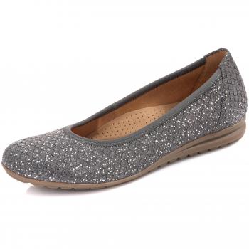 Gabor Comfort 62.620-07 Damen Ballerinas – Grau/Metallic, Nubukleder, gepolstert, Größe 5