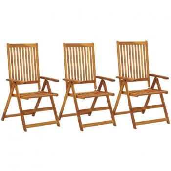 Sedie da Giardino Reclinabili in Legno Massello di Acacia (Set da 3)
