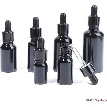 Flacon en verre noir avec compte-gouttes, 5ml-50ml, bouchon noir Euro