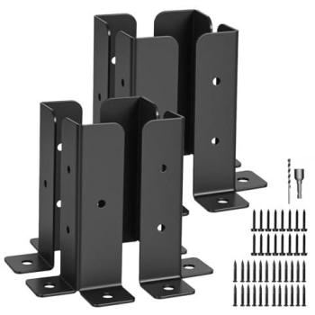 BlackSteel 8‑Piece Fence Post Base Brackets – Corrosion‑Resistant, With Screws