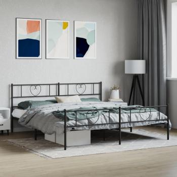 Ensemble Lit Métal Double avec Tête de Lit/Pied de Lit, Moderne, Noir, 200x200 cm