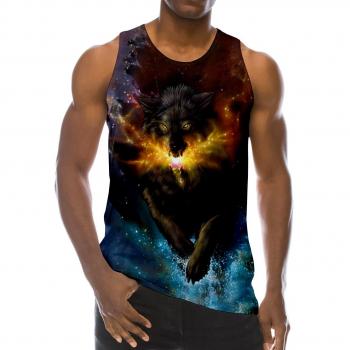 RAISEVERN Männer-Wolf-Feuer T-Shirt – Realistische Unterhosen-Print
