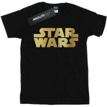 Star Wars Damen-Boyfriend-T-Shirt Baumwolle goldenes Logo L schwarz